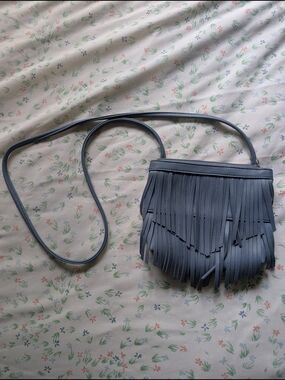 Fringed Crossbody Bag in Slate Blue - Unbranded